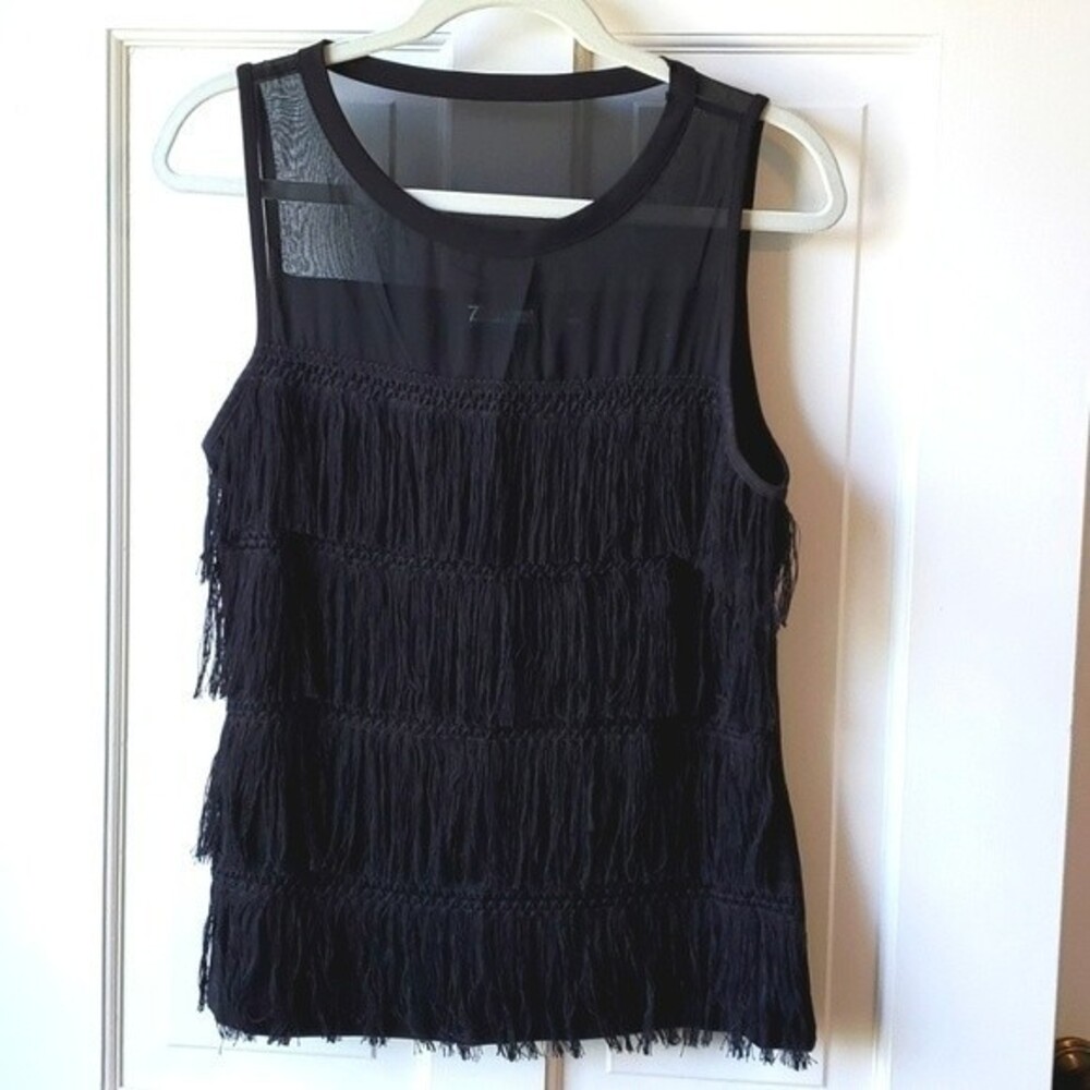 NY & CO BLACK SLEEVELESS FRINGE TOP SIZE SMALL FUN PARTY FLAPPER COCKTAIL